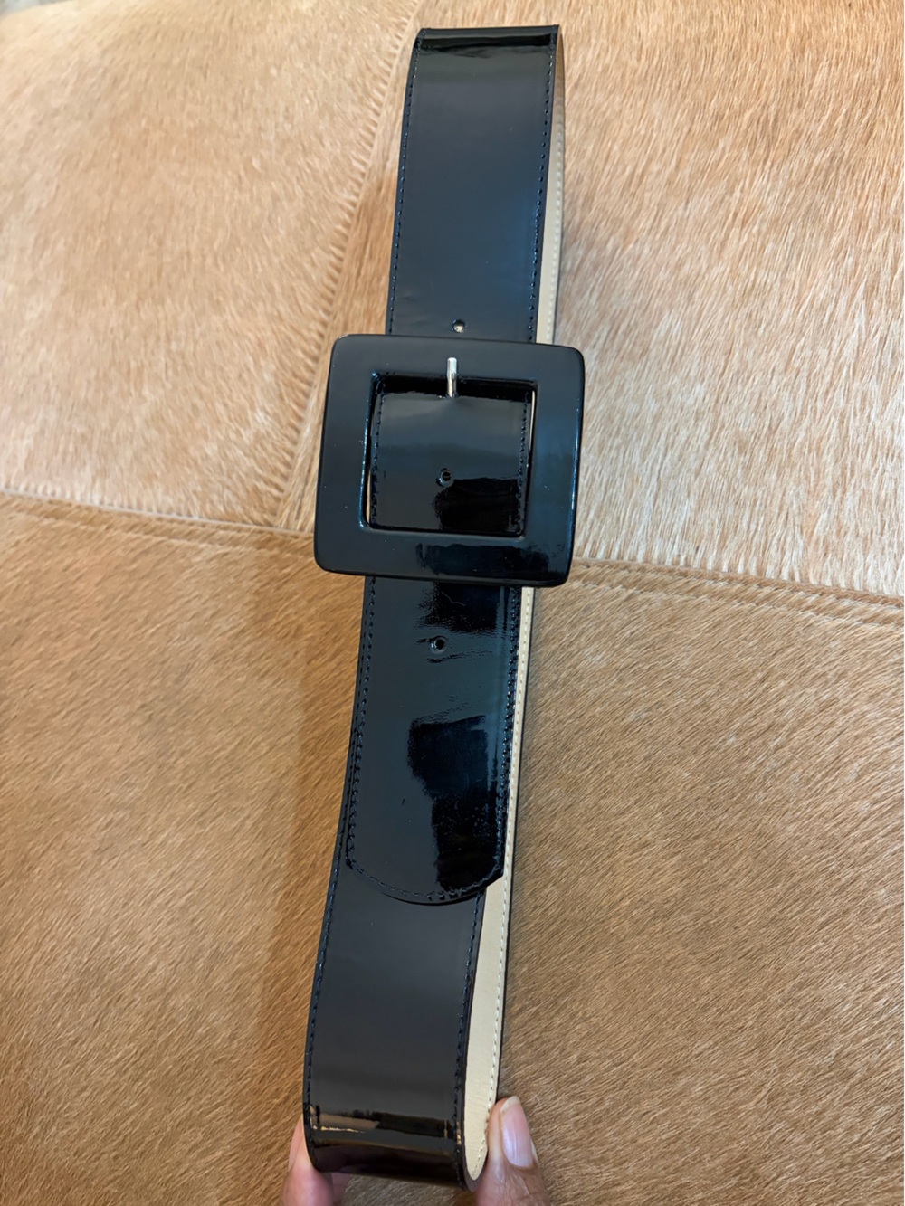 Leatherock Glossy Black Wide Belt with Matching Square Buckle